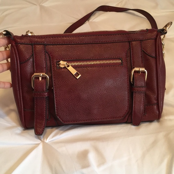 Handbags - Burgundy small crossbody purse with gold accents